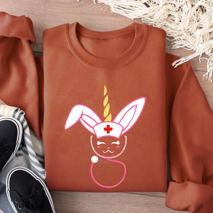 Funny Bunny Nurse Easter Cotton Pullover Sweatshirt