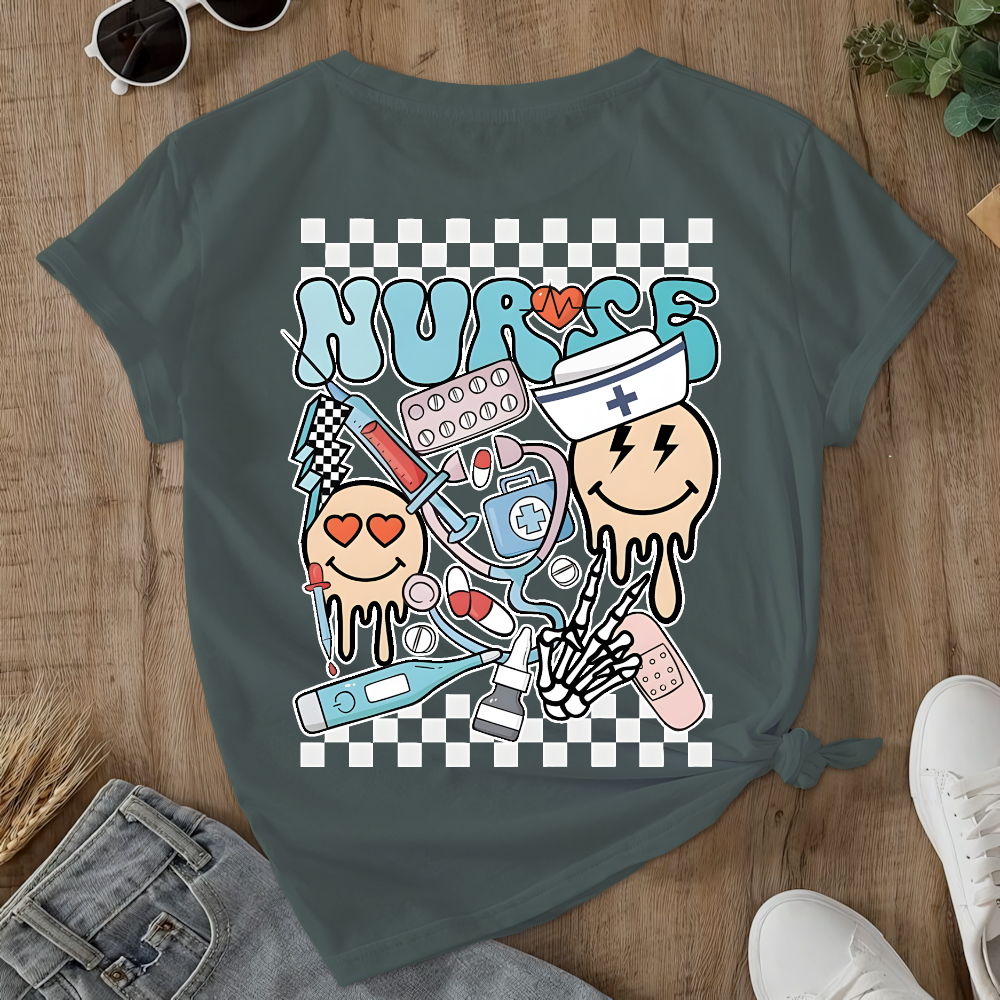 Melting Smiley Face Double-Sided Cotton Printed T-Shirt