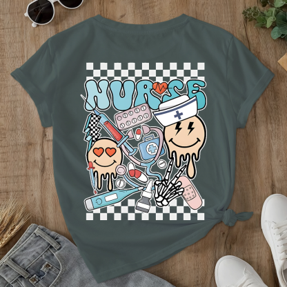 Melting Smiley Face Double-Sided Cotton Printed T-Shirt