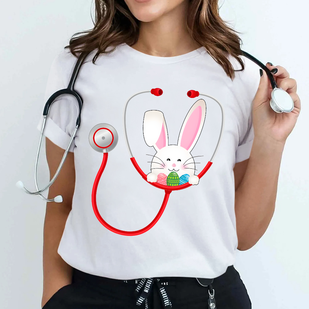 Easter Bunny Stethoscope Cotton Nurse T-shirt