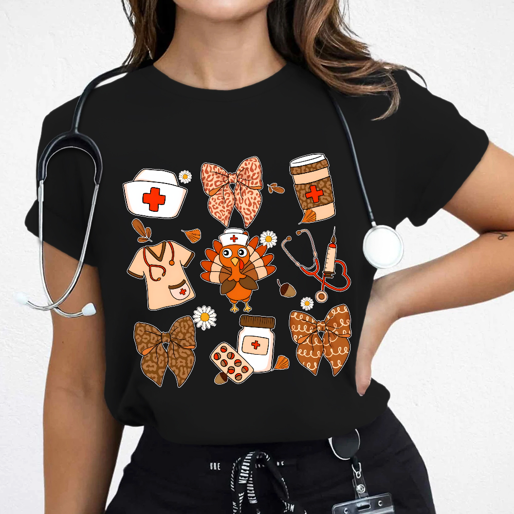 Cute Funny Nurse Thanksgiving Cotton Nurse T-shirt
