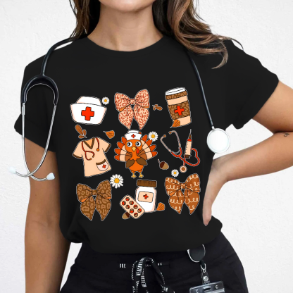 Cute Funny Nurse Thanksgiving Cotton Nurse T-shirt