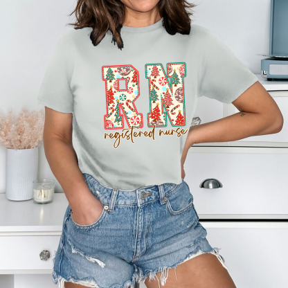 Christmas Registered Nurse Cotton Nurse T-shirt