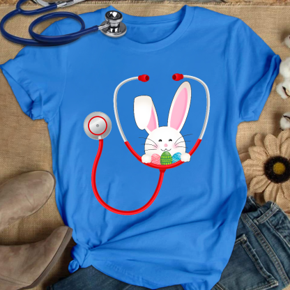 Easter Bunny Stethoscope Cotton Nurse T-shirt