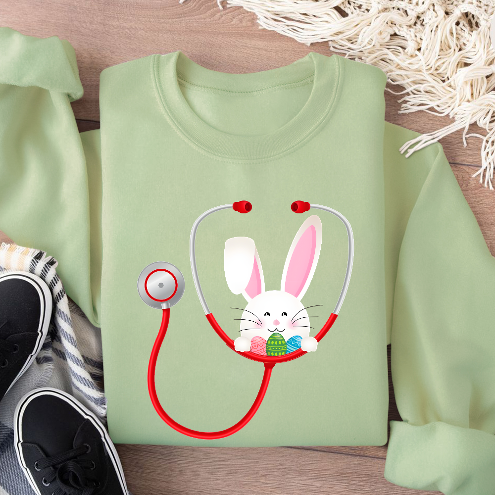 Easter Bunny Stethoscope Cotton Pullover Sweatshirt