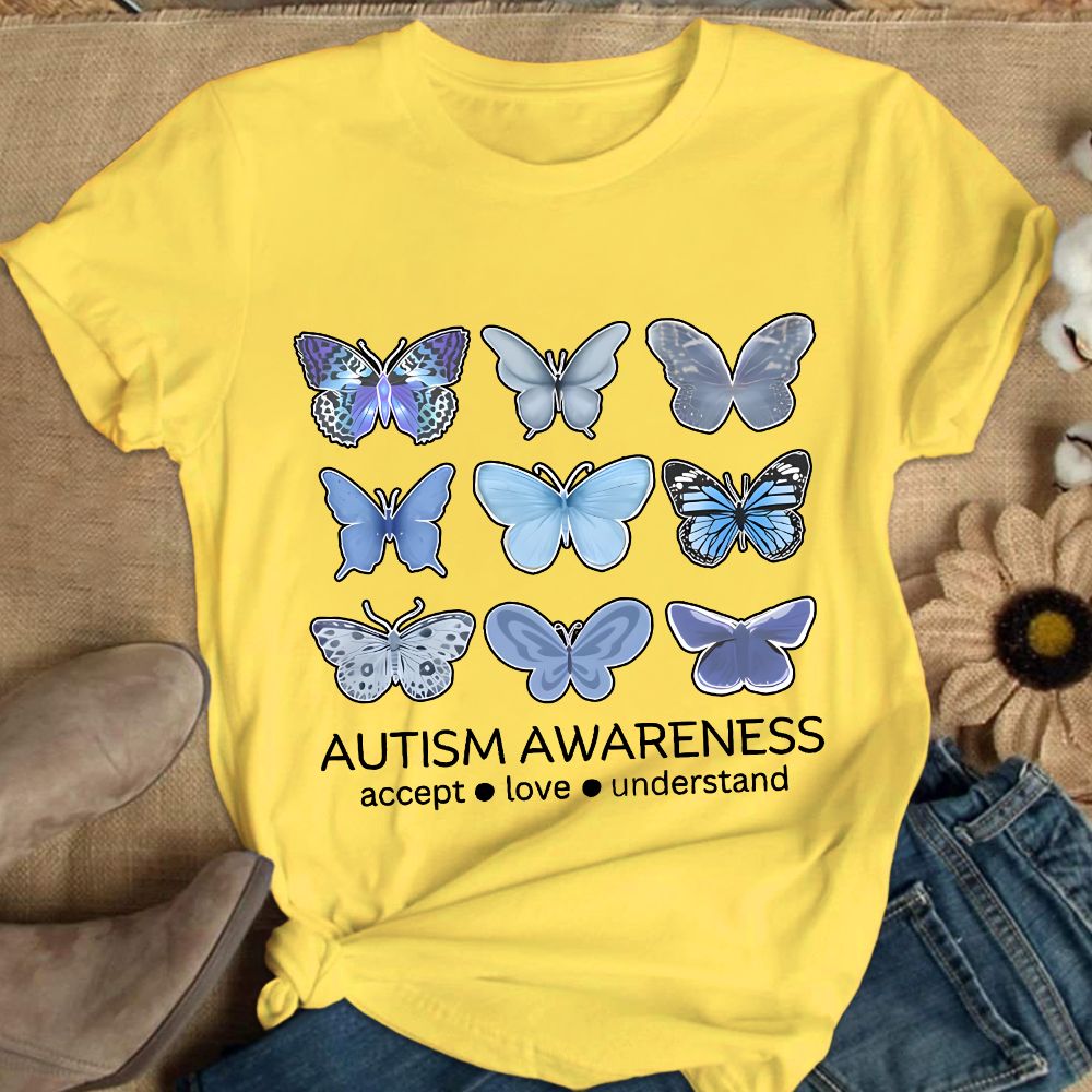 Autism Awareness Butterfly Cotton Nurse T-shirt