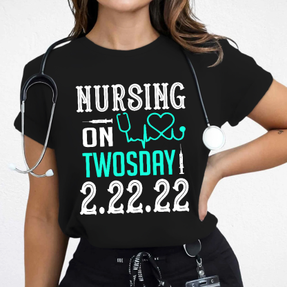 Nursing School On TwosDay Cotton Nurse T-shirt