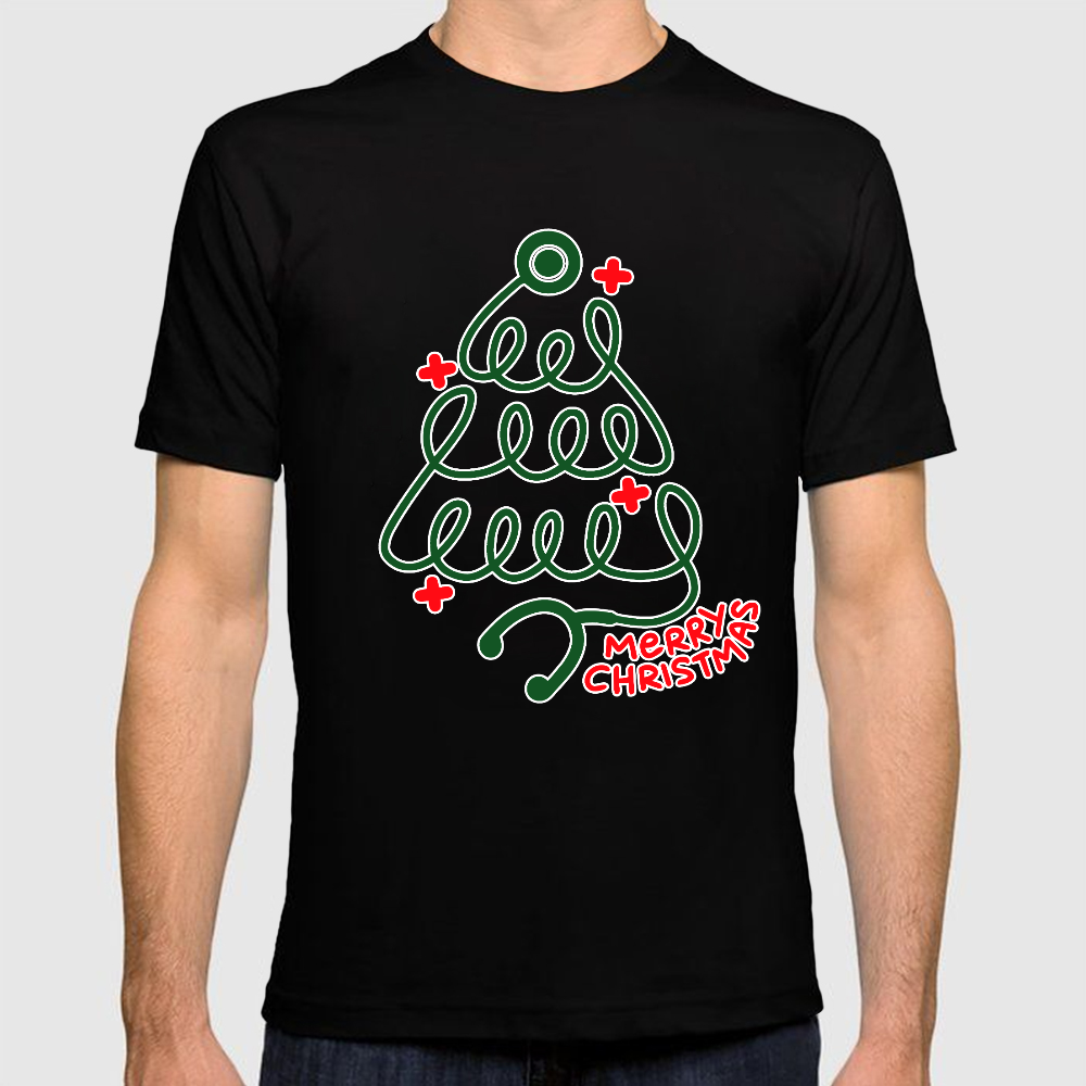 Merry Christmas Stethoscope Cotton Doctor T-shirt