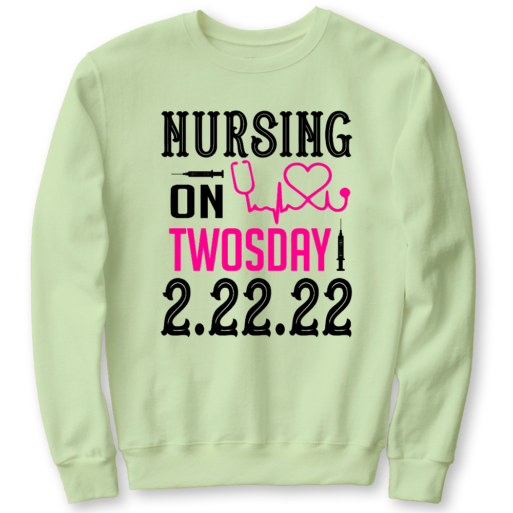 Nursing School On TwosDay Cotton Pullover Sweatshirt