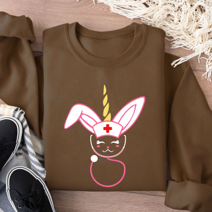 Funny Bunny Nurse Easter Cotton Pullover Sweatshirt