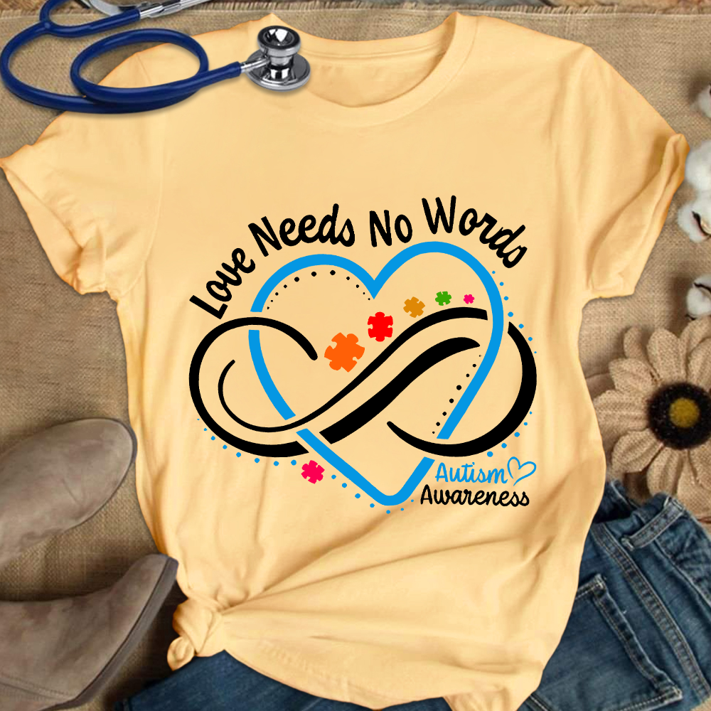 Love Needs No Words Autism Awareness Blue Heart Cotton Nurse T-shirt