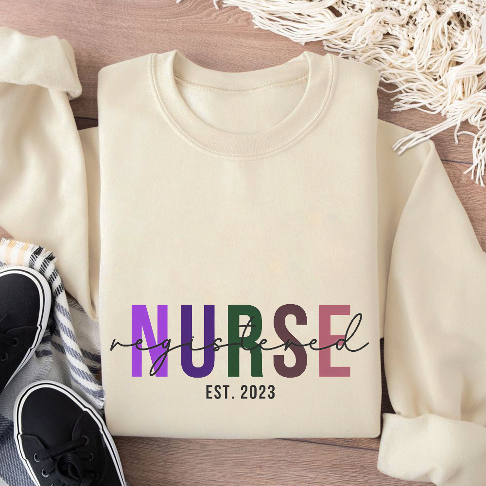 Custom Registered Nurse Embroidery Cotton Pullover Sweatshirt