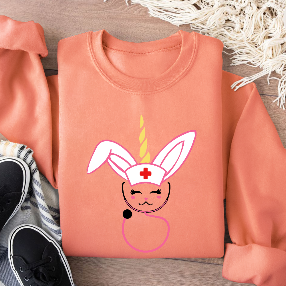 Funny Bunny Nurse Easter Cotton Pullover Sweatshirt