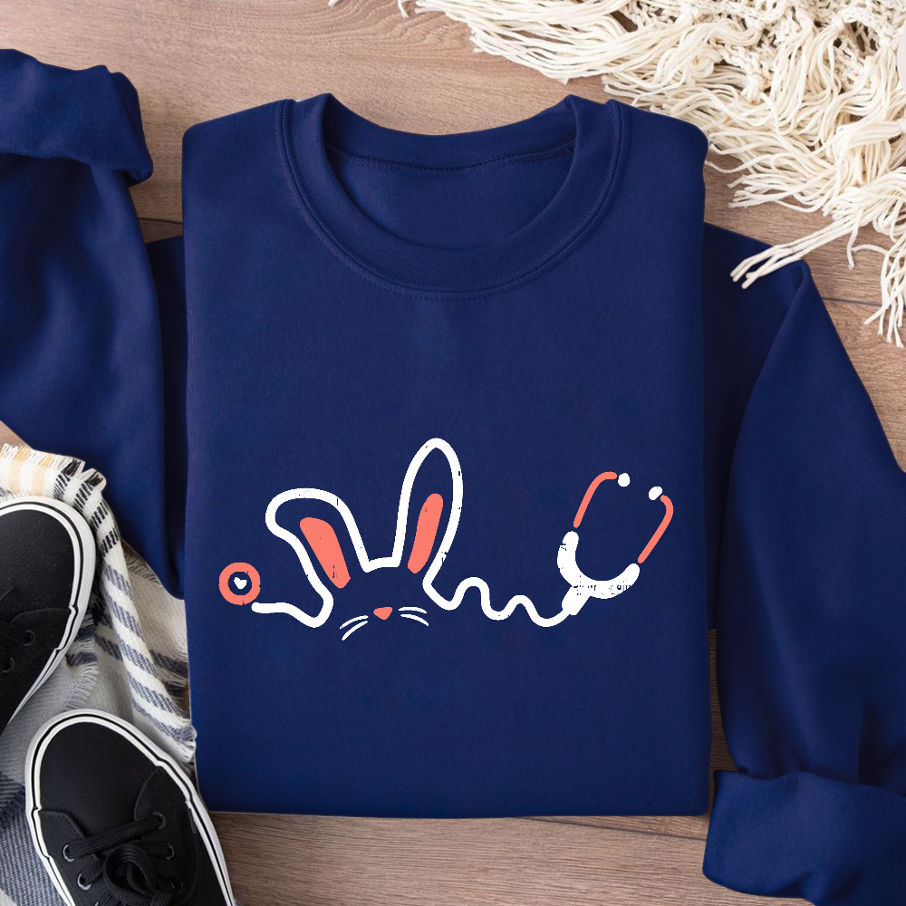 Easter Bunny Stethoscope Cotton Pullover Sweatshirt
