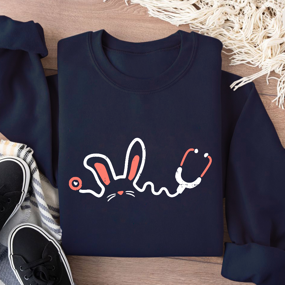 Easter Bunny Stethoscope Cotton Pullover Sweatshirt