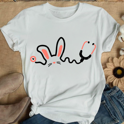 Easter Bunny Stethoscope Cotton Nurse T-shirt