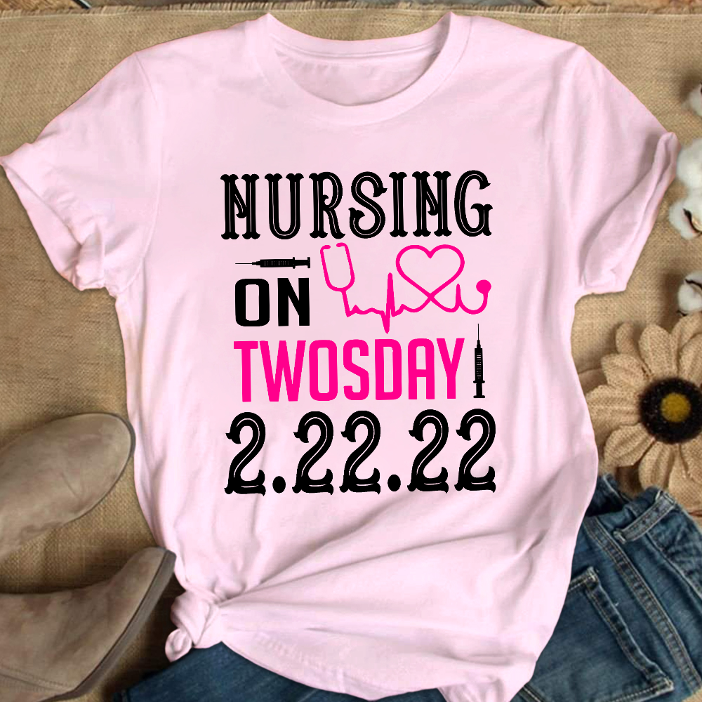 Nursing School On TwosDay Cotton Nurse T-shirt