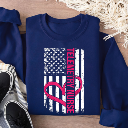 Telemetry Nurse Flag Cotton Pullover Sweatshirt
