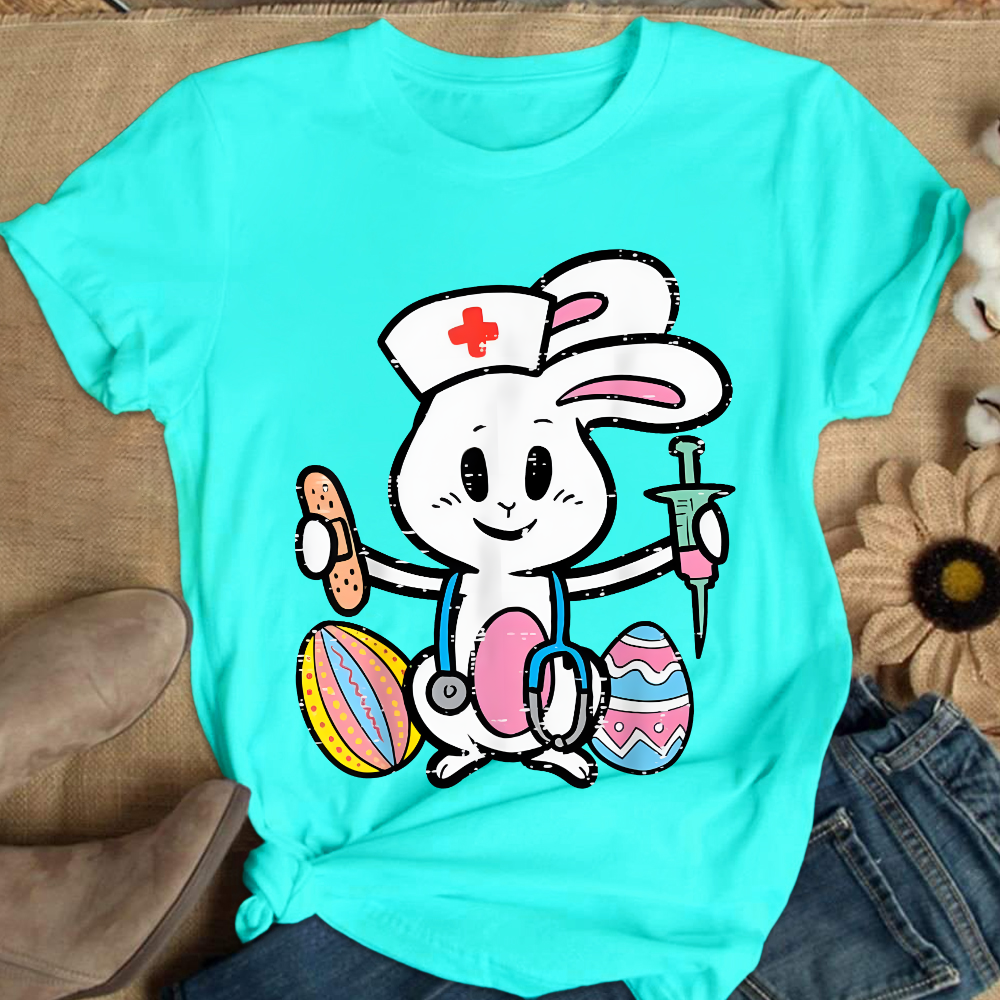 Easter Bunny Nurse Stethoscope Cute Rabbit Cotton Nurse T-shirt