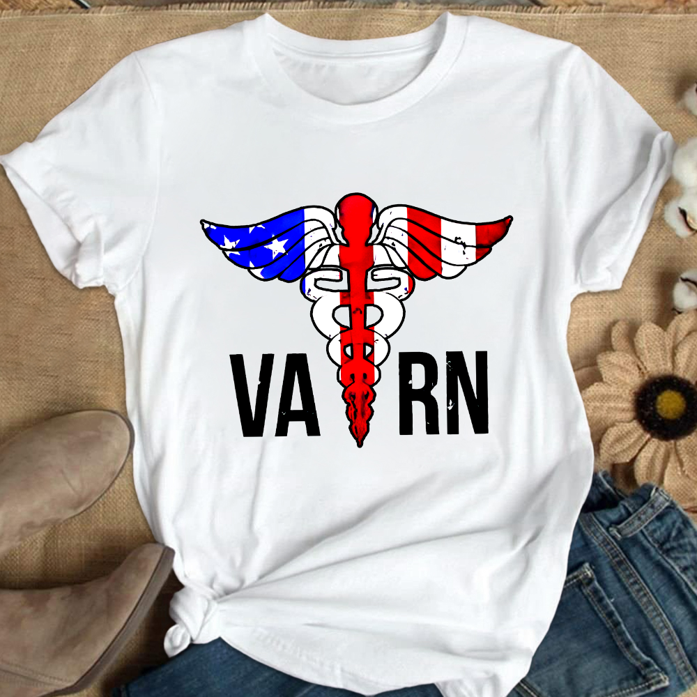 VA RN Nurse Symbol Flag Cotton Nurse T-shirt