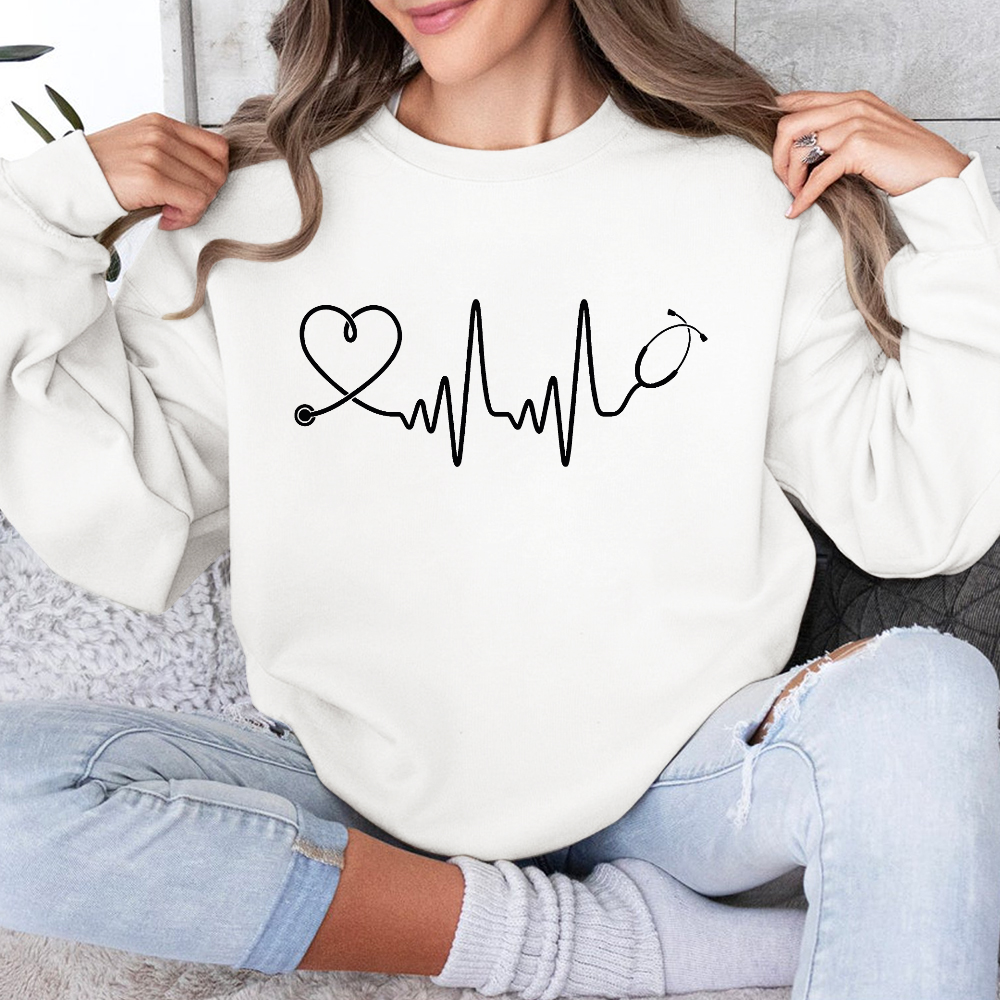 Electrocardiogram With Stethoscope Cotton Pullover Sweatshirt