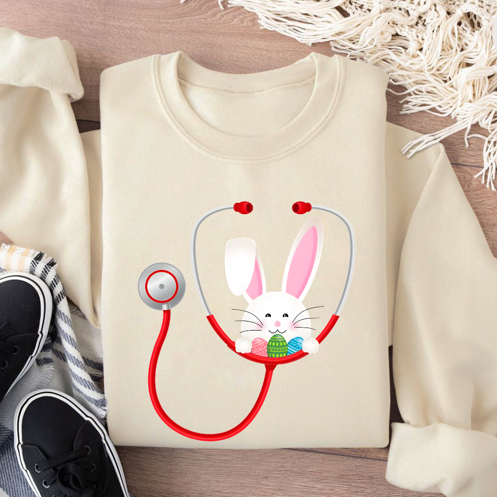 Easter Bunny Stethoscope Cotton Pullover Sweatshirt