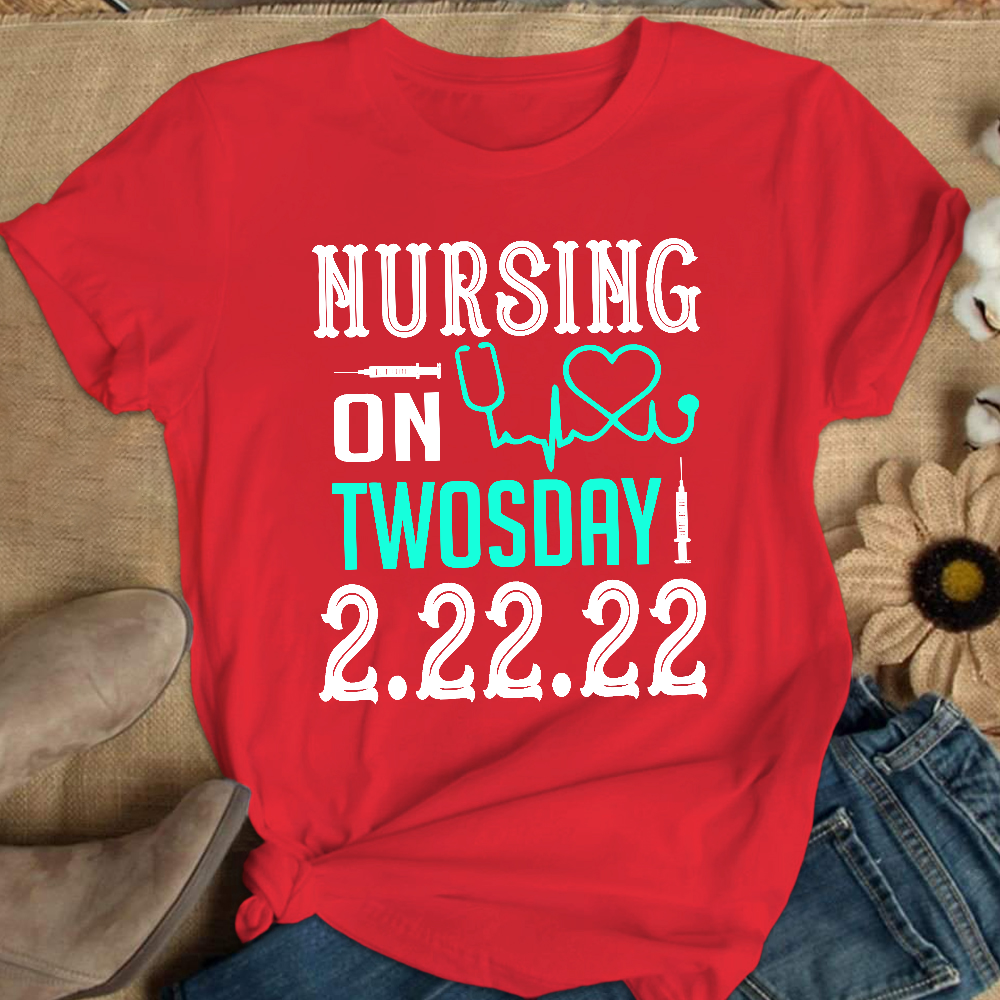 Nursing School On TwosDay Cotton Nurse T-shirt