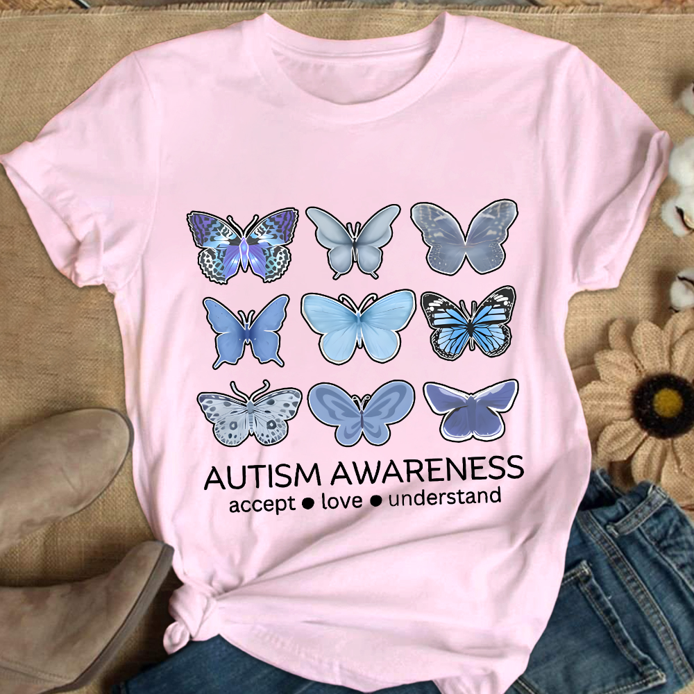 Autism Awareness Butterfly Cotton Nurse T-shirt