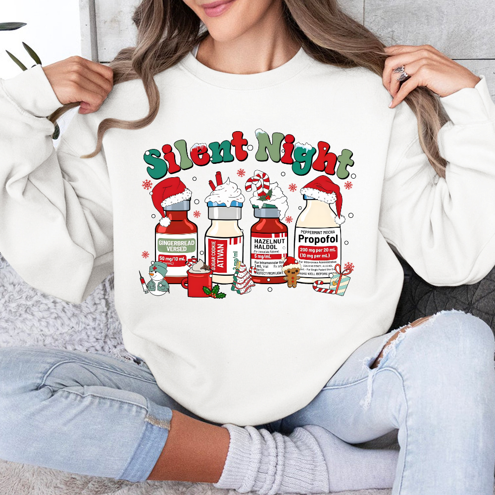 Santa's Helpers Silent Night Cotton Pullover Sweatshirt
