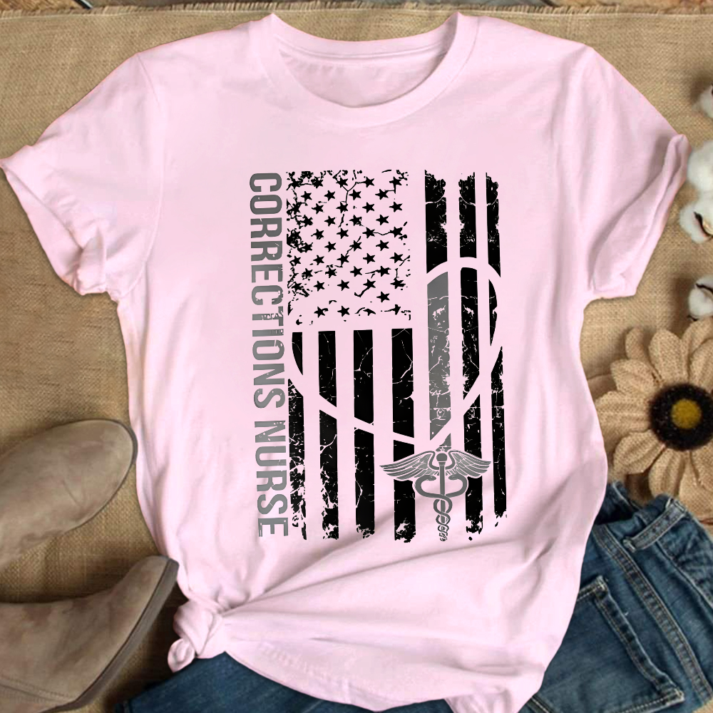 Corrections Nurse Flag Cotton Nurse T-shirt