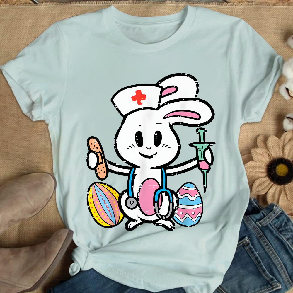 Easter Bunny Nurse Stethoscope Cute Rabbit Cotton Nurse T-shirt