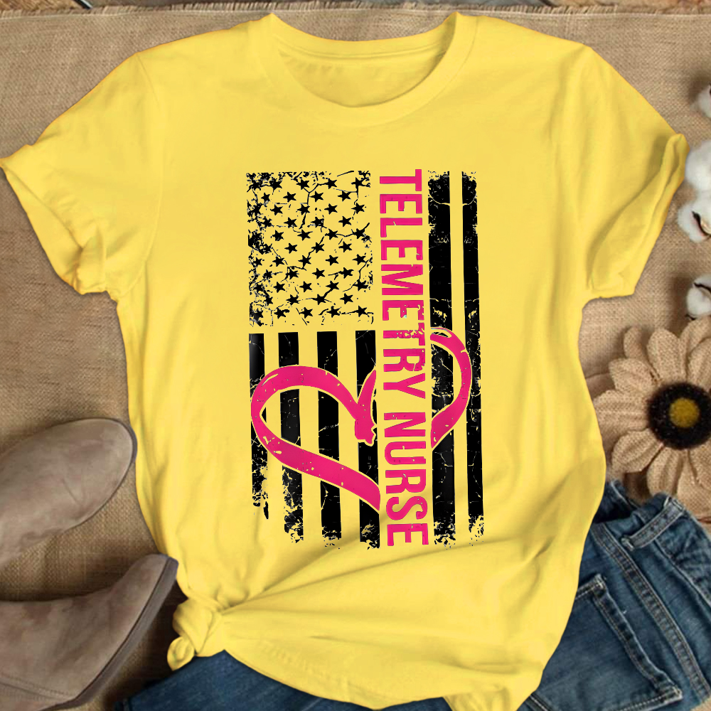 Telemetry Nurse Flag Cotton Nurse T-shirt