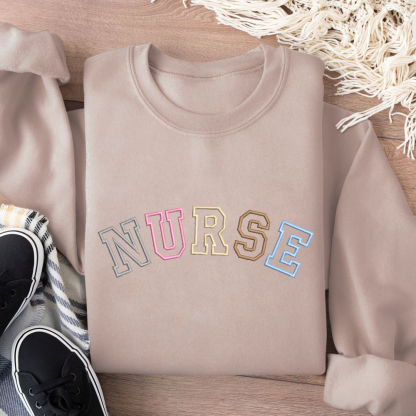 Embroidered Nurse Cotton Pullover Sweatshirt