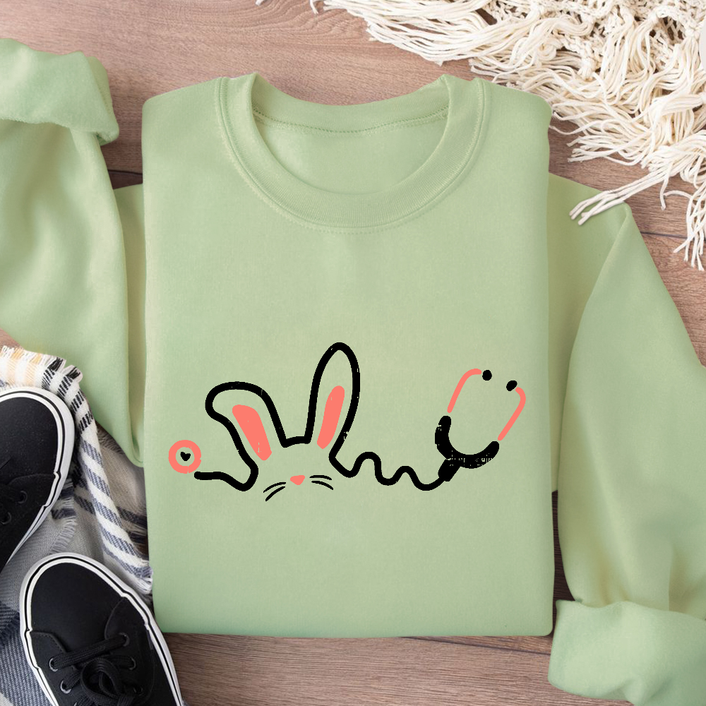 Easter Bunny Stethoscope Cotton Pullover Sweatshirt