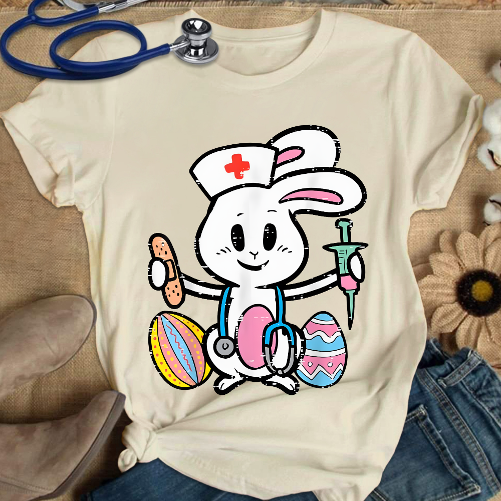 Easter Bunny Nurse Stethoscope Cute Rabbit Cotton Nurse T-shirt