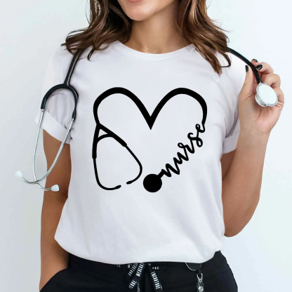 Nurse Heart Print Cotton Nurse T-shirt