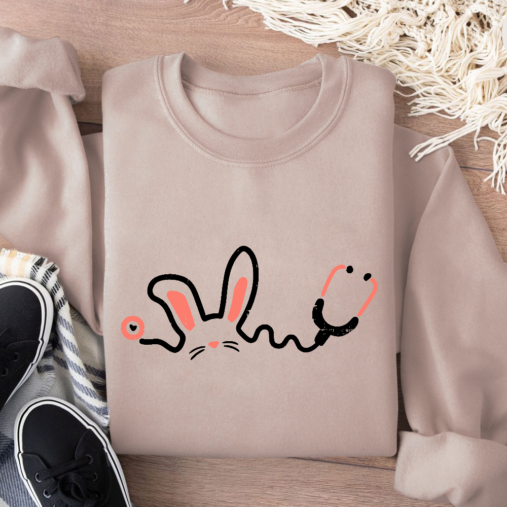 Easter Bunny Stethoscope Cotton Pullover Sweatshirt