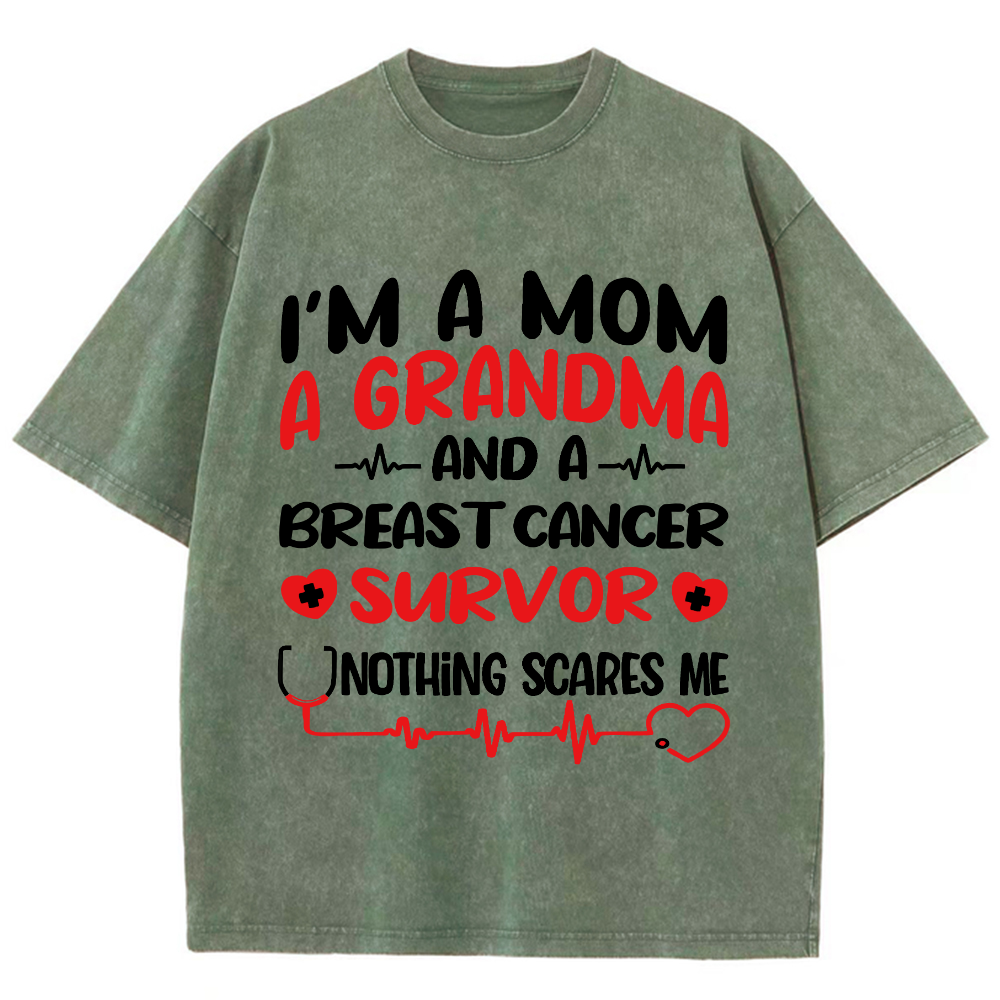 I'm A Mom And A Grandma And A Breast Cancer Survor Vintage Washed T-shirt