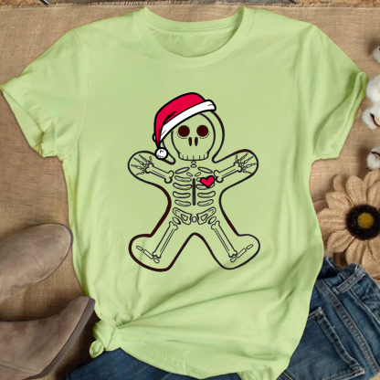 Christmas Gingerbread Man X-Ray Cookie Skeleton Wearing A Santa Hat Classic Cotton Nurse T-shirt