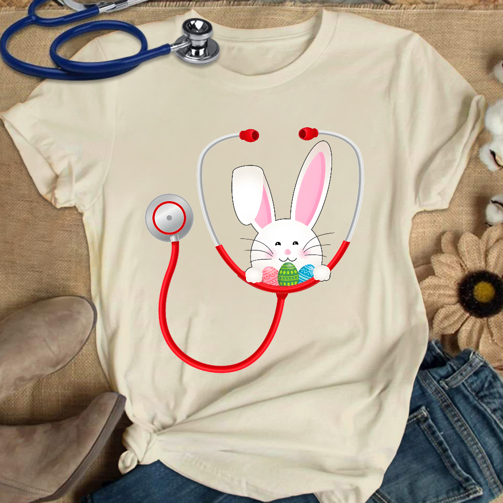 Easter Bunny Stethoscope Cotton Nurse T-shirt