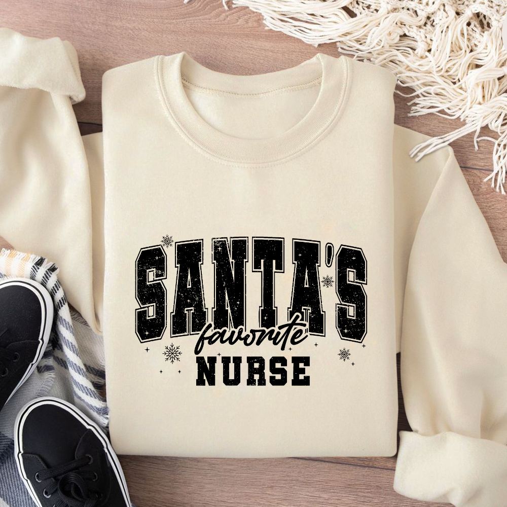 Santas's Favorite Nurse Cotton Pullover Sweatshirt