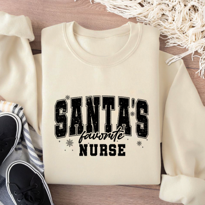 Santas's Favorite Nurse Cotton Pullover Sweatshirt