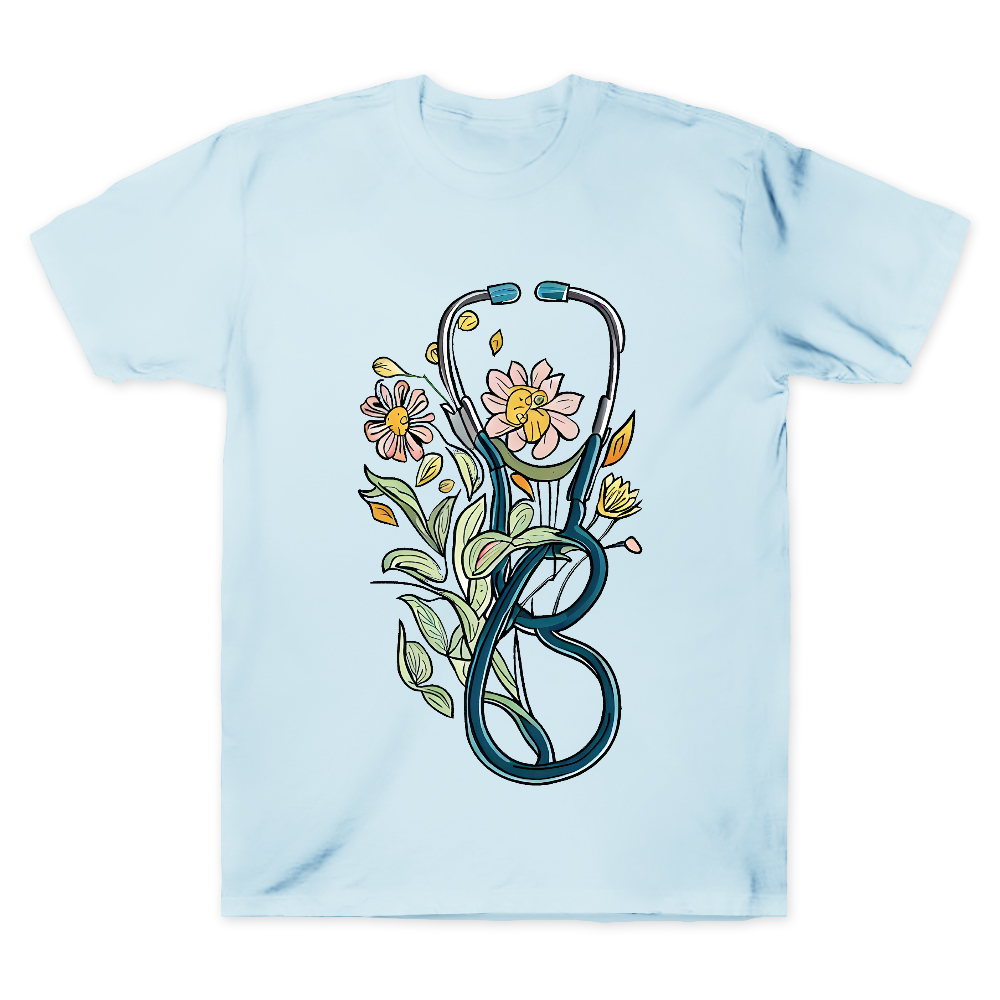 Floral Stethoscope Cotton Doctor T-shirt