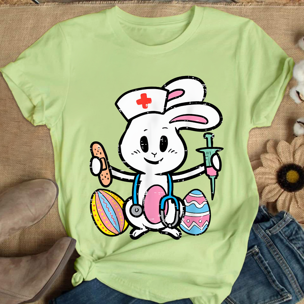 Easter Bunny Nurse Stethoscope Cute Rabbit Cotton Nurse T-shirt