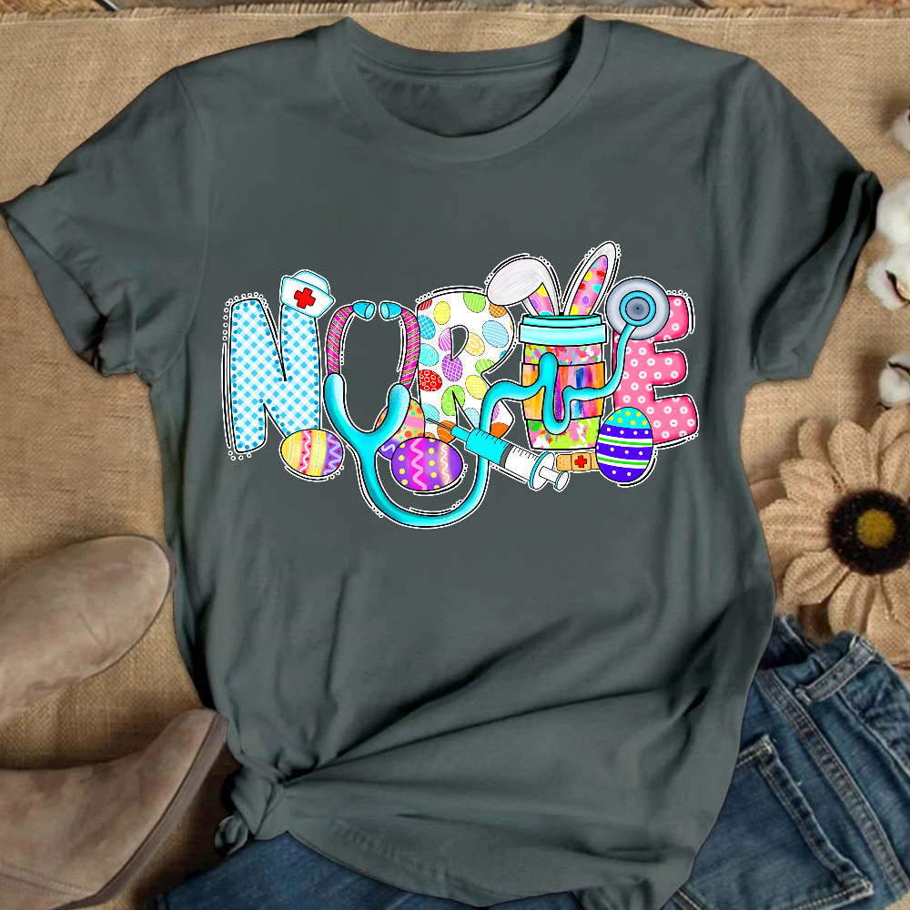 Easter Gnomes Cute Bunny Cotton Nurse T-shirt