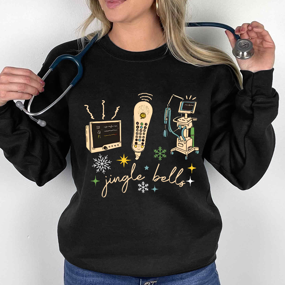 Jingle Bells ICU Nurse Xmas Cotton Pullover Sweatshirt