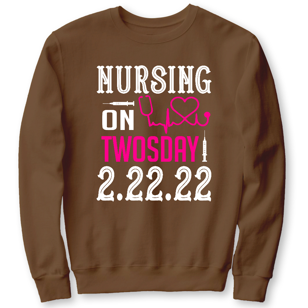 Nursing School On TwosDay Cotton Pullover Sweatshirt
