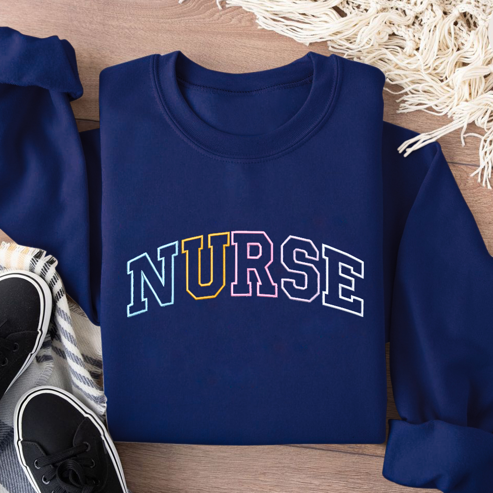 Personalized Embroidered Nurse Text Print Embroidered Crew Neck Sweatshirt