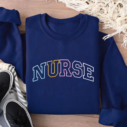 Personalized Embroidered Nurse Text Print Embroidered Crew Neck Sweatshirt