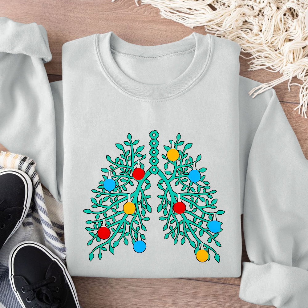 Lungs With Christmas Lights Respiratory Therapist Xmas Cotton Pullover Sweatshirt